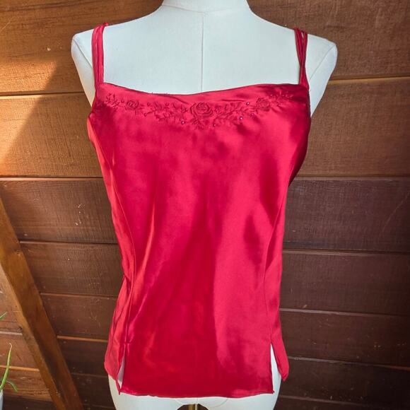 Inner Most Vintage 90s Satin Cami M Red Embroidered Whimsigoth Fairy Coquette - Picture 1 of 9